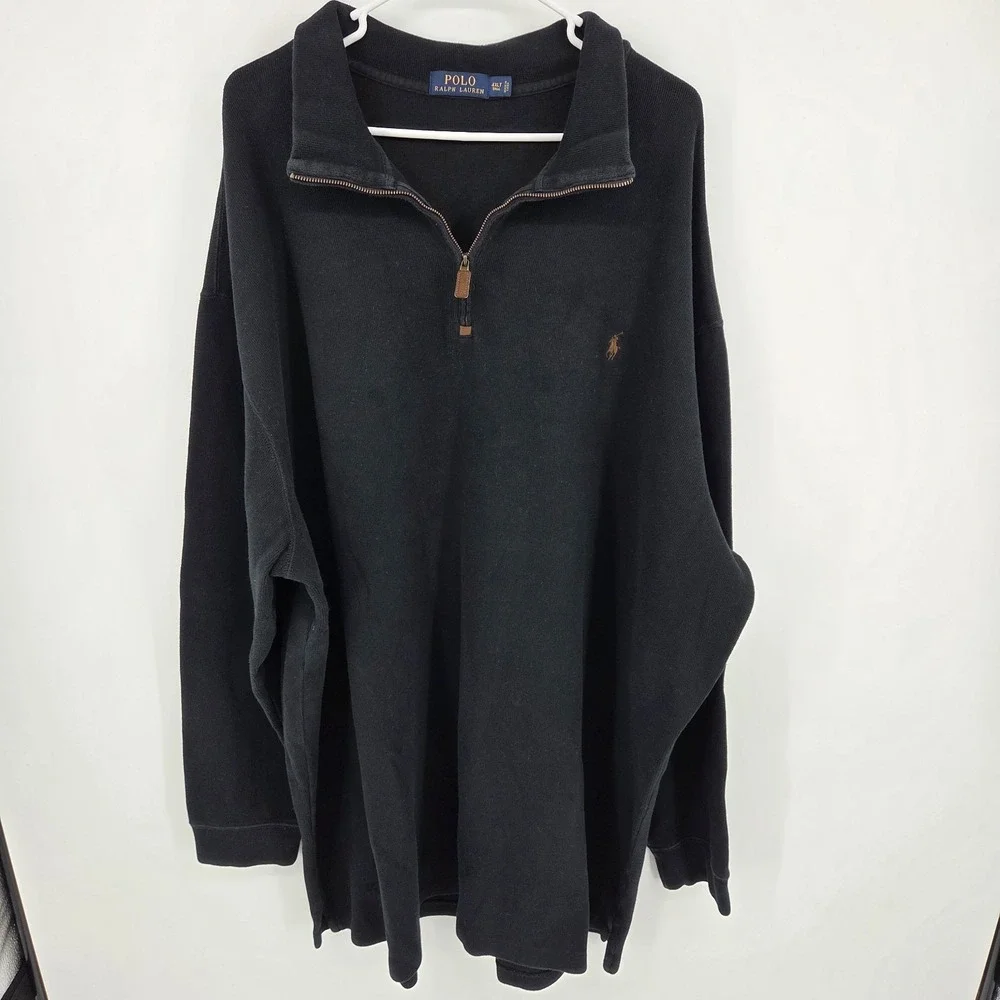 Polo Ralph Lauren Quarter Zip Pullover Men 4XLT Black Cotton Blend Preppy Golf